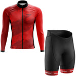 Aerodoc Red Camo-Strike Long Sleeve Jersey and Cycling Shorts Kit Front View