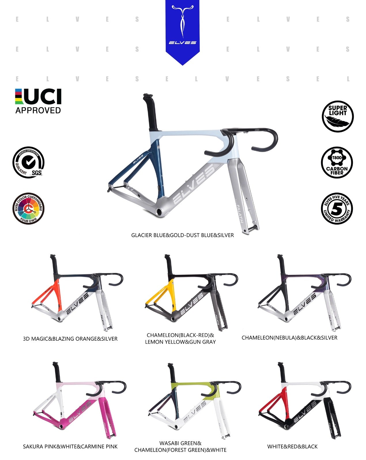 ELVES Falath EVO+ Carbon Road Disc Framesets UCI Approved