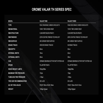 OROME VALAR TH50 Carbon Road Rim Brake Wheelsets, Rim Brake Carbon Wheels. Superlight Carbon Rim Brake Wheelsets