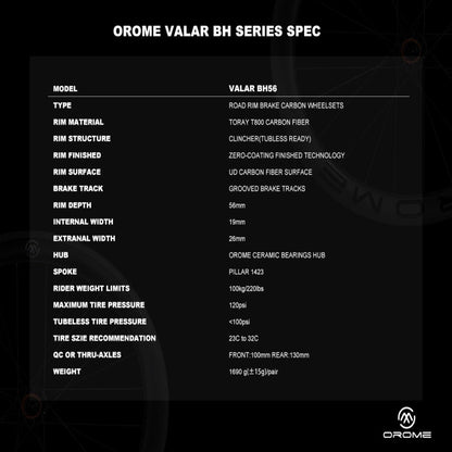 OROME Valar BH56 Carbon Rim Brake Road wheelsets.