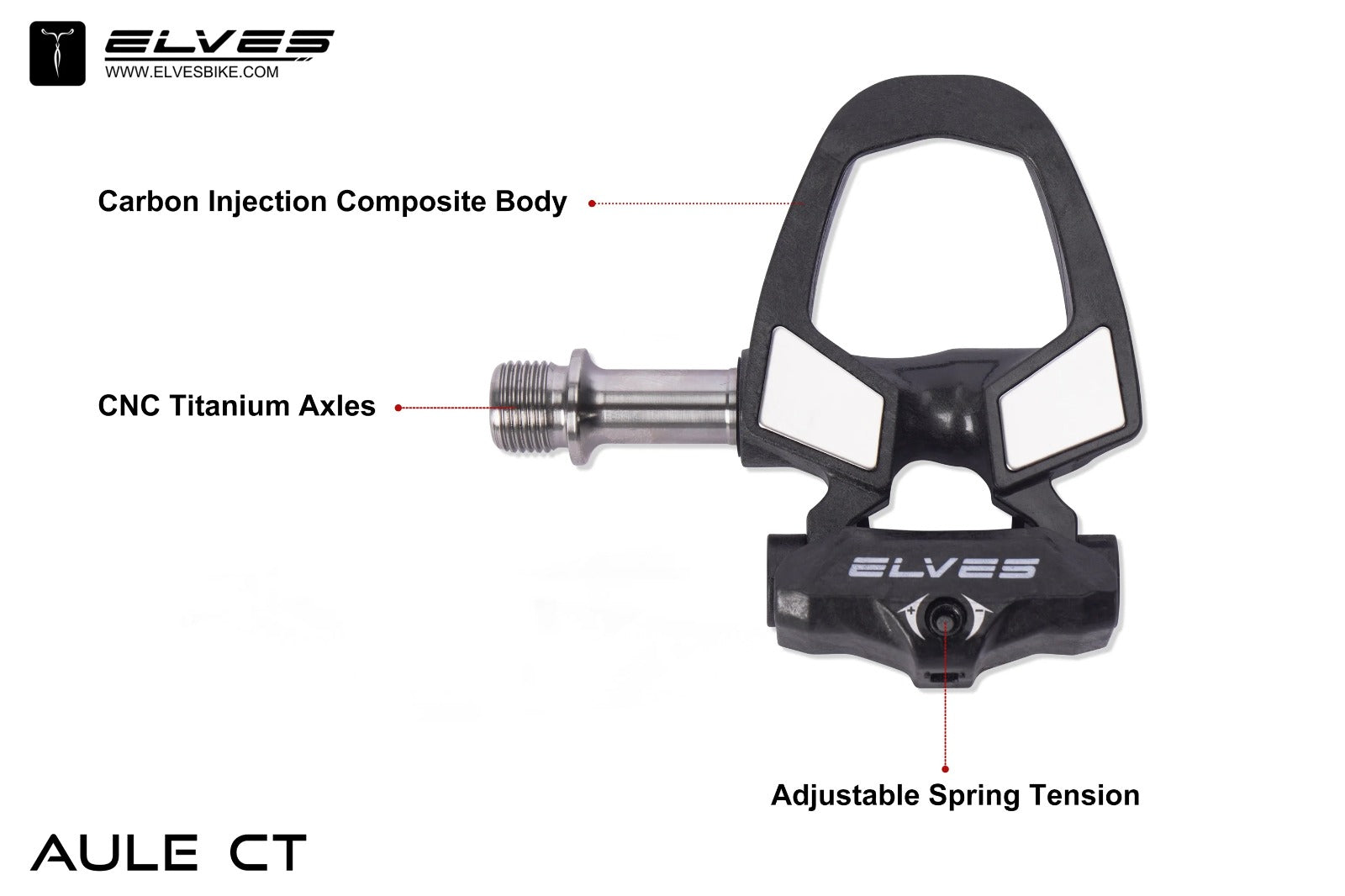 AULE CT Titanium pedals by Elves – ultra-light, durable, and high-performance pedals for MTB and road bikes. Perfect grip, smooth rotation, and premium build.